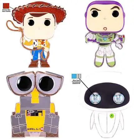 Promo ๐งจ Funko Disney / Pixar POP! Pin Woody, Wall-E, Eve, Buzz & Alien Set of 4 Large Enamel Pins โ๏ธ 1 Promo ๐งจ Funko Disney / Pixar POP! Pin Woody, Wall-E, Eve, Buzz & Alien Set of 4 Large Enamel Pins โ๏ธ